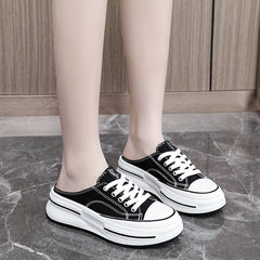 Women's Platform Canvas Shoes Mule Sneakers Lace Up Comfortable Walking