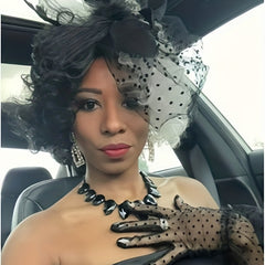 3pcs Fascinator Hat & Lace Gloves Set Tea Party Beret Wedding Feather Veil Clip