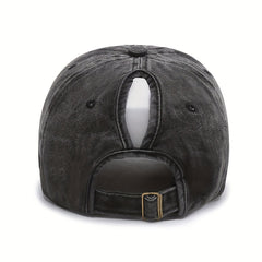 DOG MOM Embroidery Ponytail Baseball Cap Washed Distressed Sunscreen Sports Hat