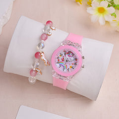 LED Unicorn Watch & Crystal Bracelet Set for Girls