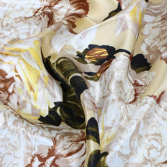 Vintage Yellow Flower Print Satin Square Scarf for Summer