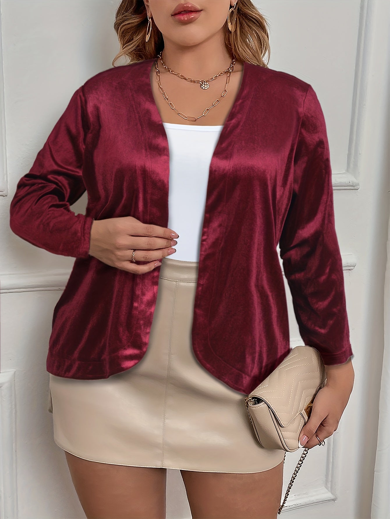 Women's Plus Satin Long Sleeve Open Front Cardigan