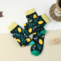 3 Pairs Lemon Print Socks Women's Stockings