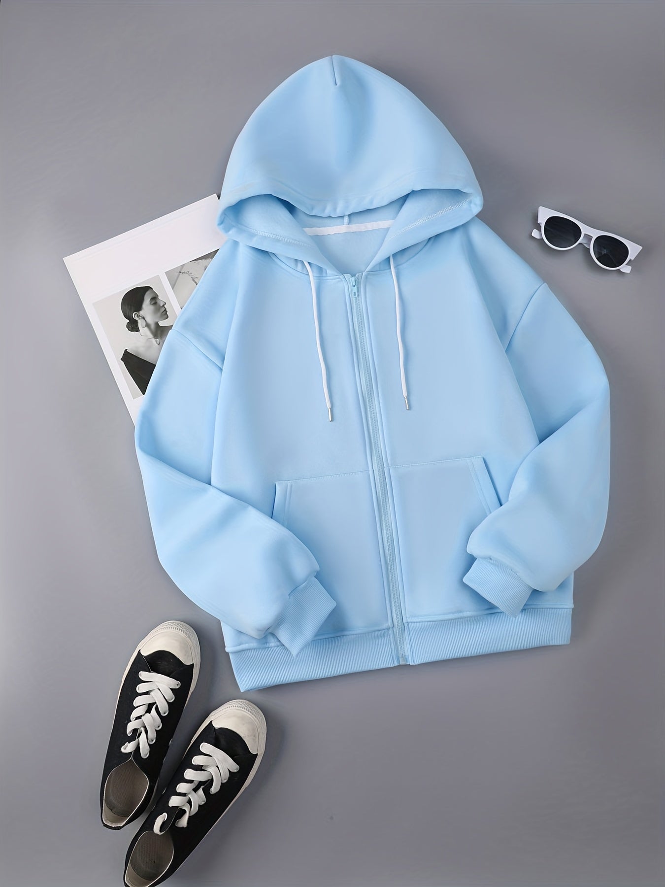 Drawstring Hoodie Zip Up Sweatshirt
