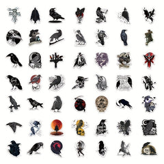50pcs Crow Waterproof Stickers for Water Cups Notebooks & More