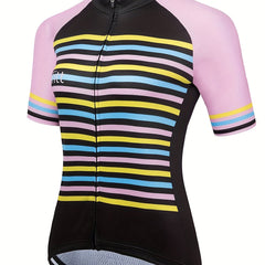 Striped Print Cycling T Shirt Quick Dry Sports Top Women's Activewear