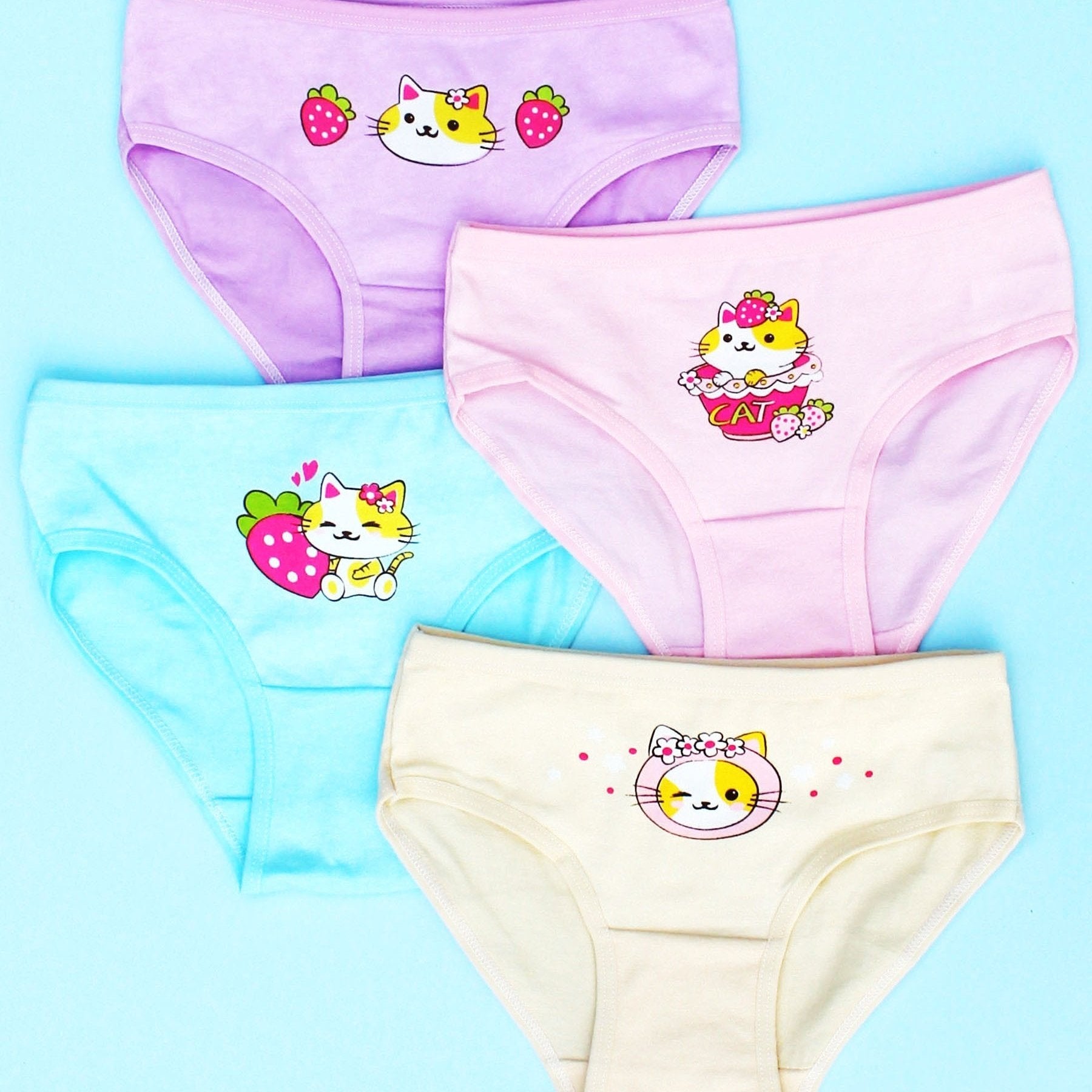4pcs Cat Print Girls Underwear Comfortable Girls Briefs Triangle Underwear
