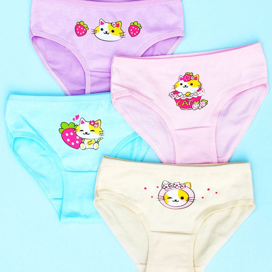 4pcs Cat Print Girls Underwear Comfortable Girls Briefs Triangle Underwear