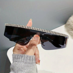 Rhinestone Sunglasses Cyberpunk Wrap Around UV400