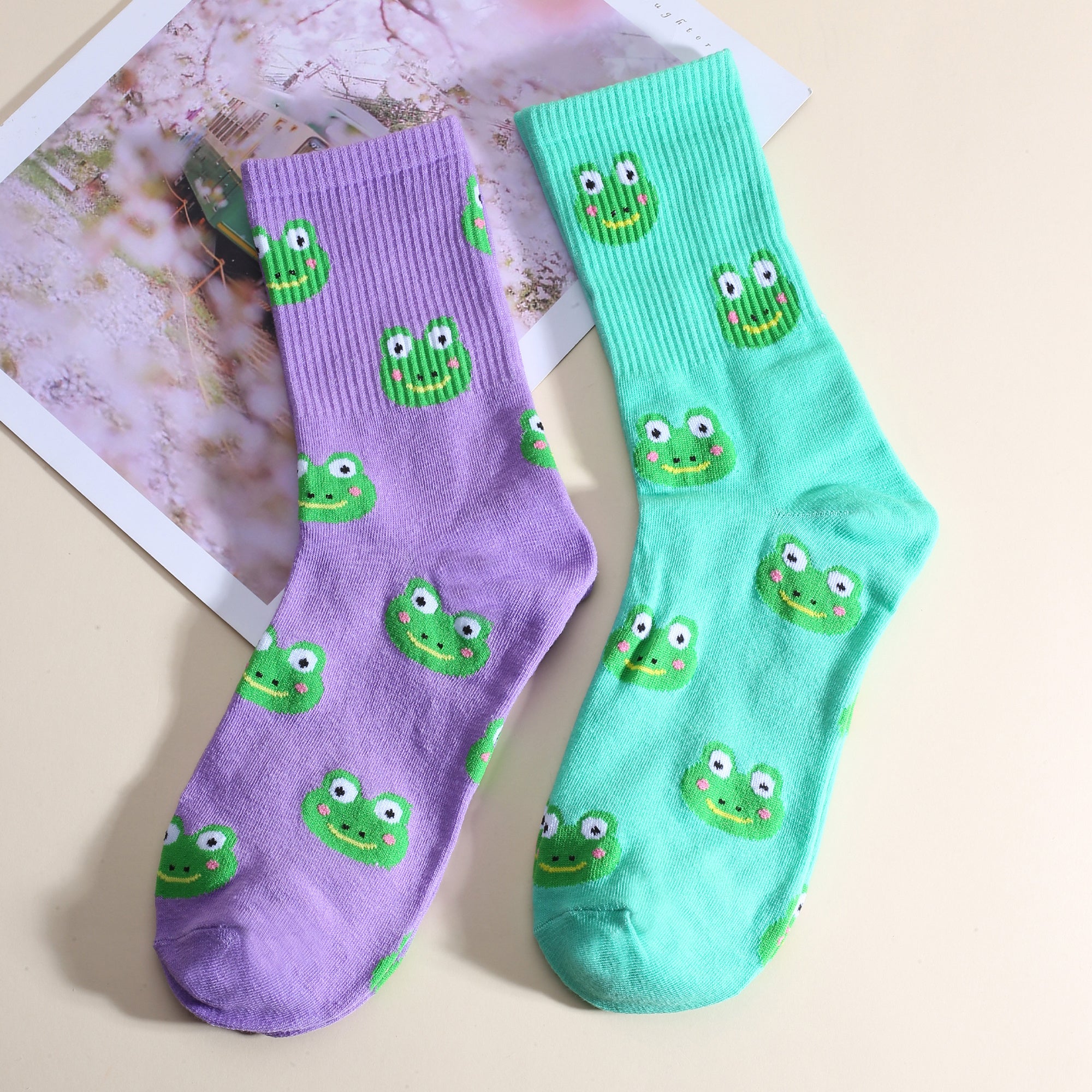 Funny Frog Pattern Socks Women's Mid Tube Stockings