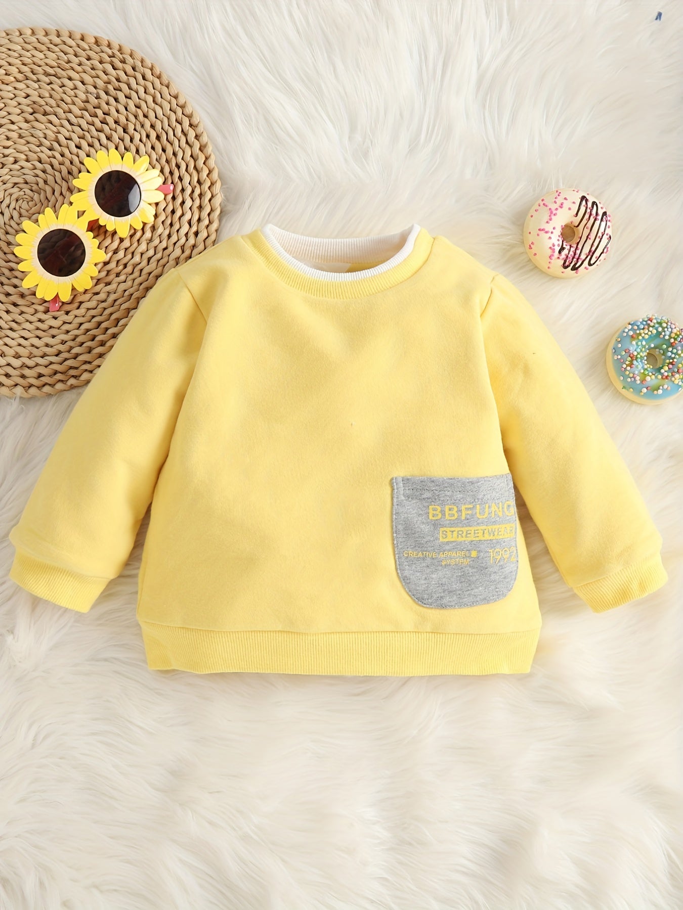 Baby Boys Casual Sweatshirt Kids Patch Pocket Long Sleeve Pullover