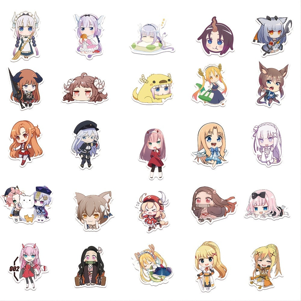 50pcs 2D Anime Heroines Waterproof Stickers for DIY Decor & Creative