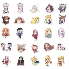 50pcs 2D Anime Heroines Waterproof Stickers for DIY Decor & Creative