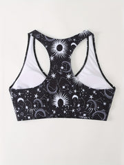 Sun & Moon Print Racer Back Bikini Top Plus Size
