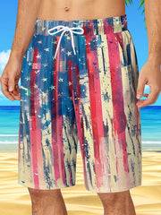 Flag Pattern Men's Drawstring Beach Shorts Hawaiian Style Shorts