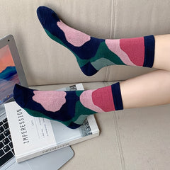 3 Pairs Colorblock Pattern Socks Women's Stockings & Hosiery