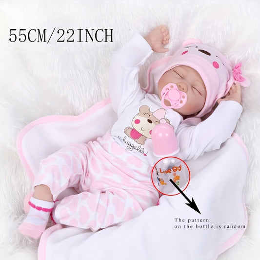 22" Sleeping Reborn Baby Doll Silicone Newborn Girls Bedtime Toys Girls Gift