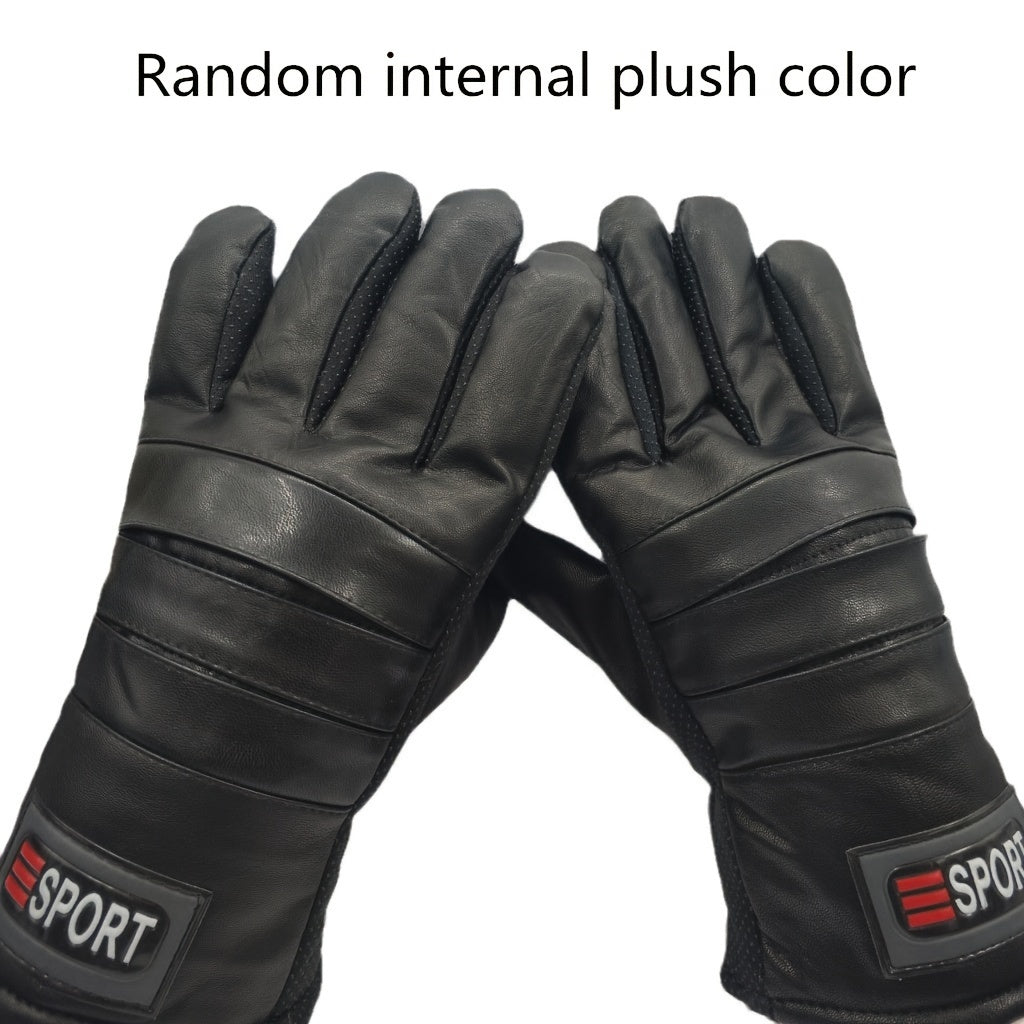 Men's Winter Warm Leather Gloves Touch Screen Thickened And Velvet Outdoor