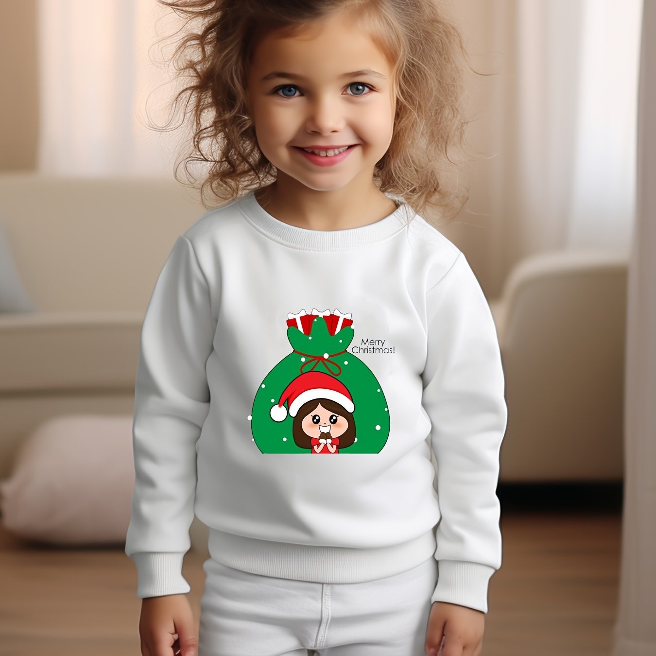 Merry Christmas Print Graphic Crew Neck Long Sleeve Sweatshirt