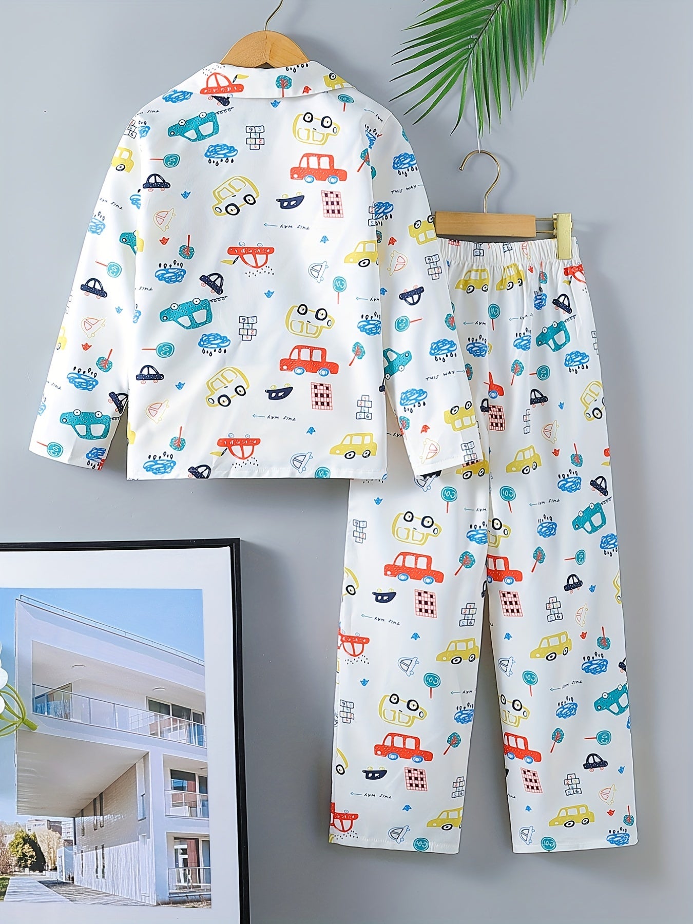 Boys 2pcs Pajamas Graffiti Car Cloud Print PJ Set