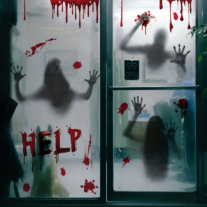 Scary Halloween Window Clings Horror Blood Handprints Footprints Stickers