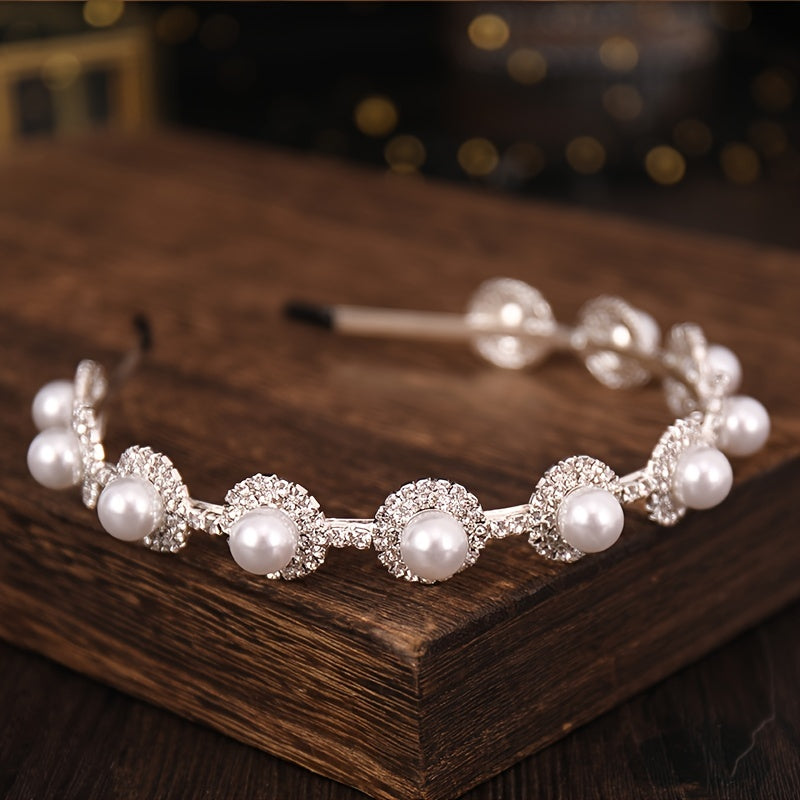 Crystal Faux Pearl Headband Earring Set Bridal Hair Accessories