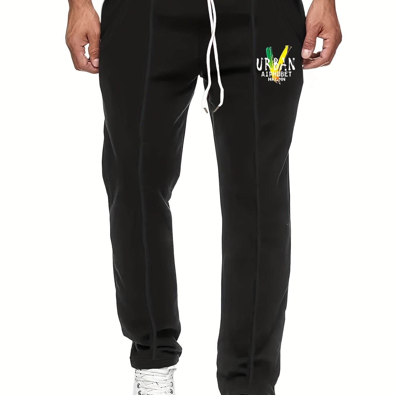 Colorful Letter V Print Casual Stretch Graphic Pants for Men
