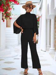 Stylish High Collar Loose Jumpsuit 3/4 Sleeve Casual Long Length