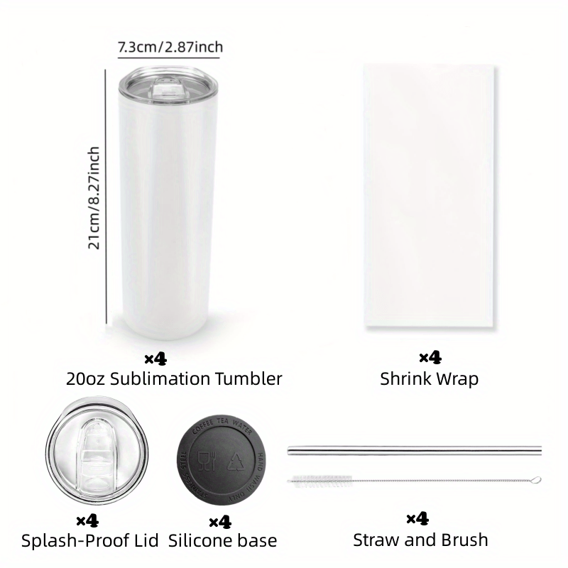 20 oz Thermal Sublimation Cups Double Wall Stainless Steel with Lid & Straw