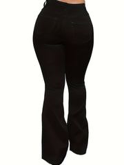 Ripped Holes Flared Jeans Bell Bottom Slim Fit Stretch Distressed Denim Pants