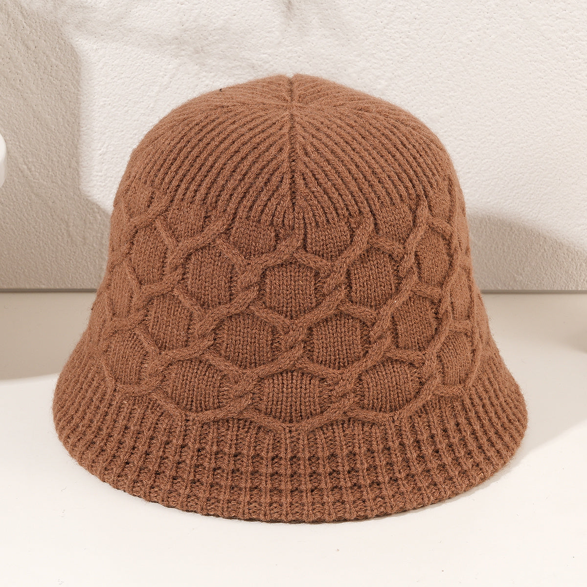 Woolen Knitted Plaid Bucket Hat for Women