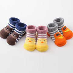 3 Pairs Baby Striped Cartoon Animal Print Floor Socks Warm Winter