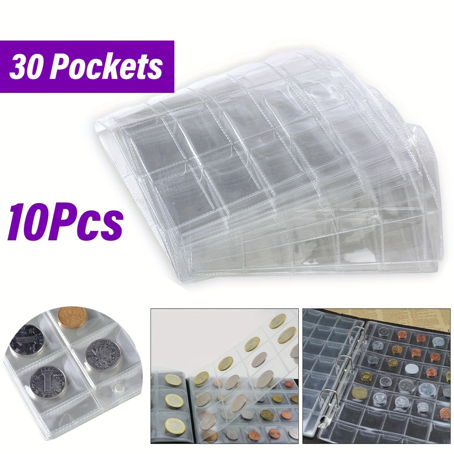 30-Pocket Coin Holder Sheets for Album Storage