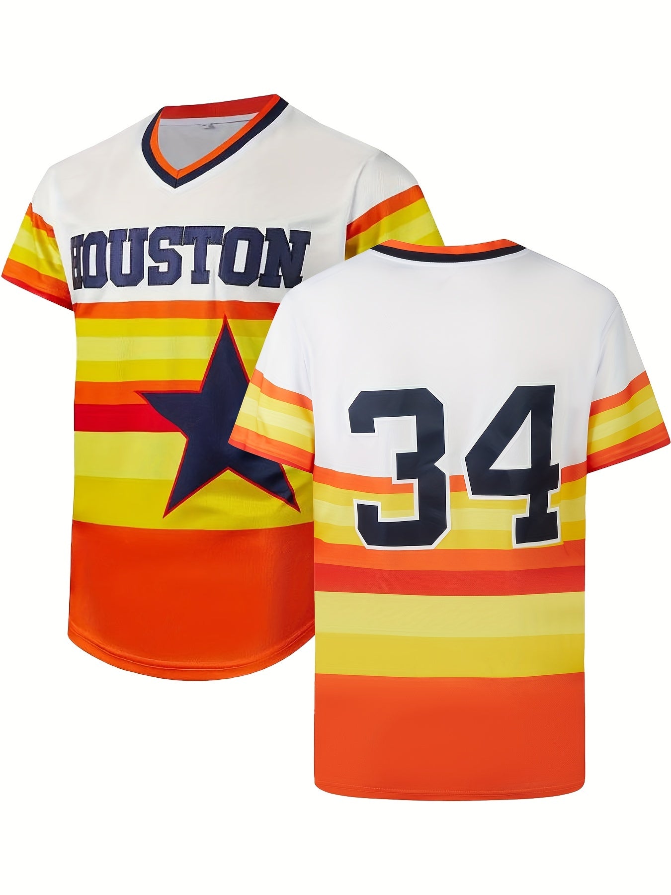 Men's HOUSTON 34 Embroidery Baseball Jersey Short Sleeve Shirt
