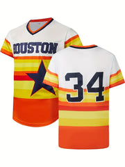 Men's HOUSTON 34 Embroidery Baseball Jersey Short Sleeve Shirt