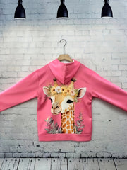 Giraffe Print Hoodies Girls Comfy Pocket Pullover Kids Clothes Gift Christmas