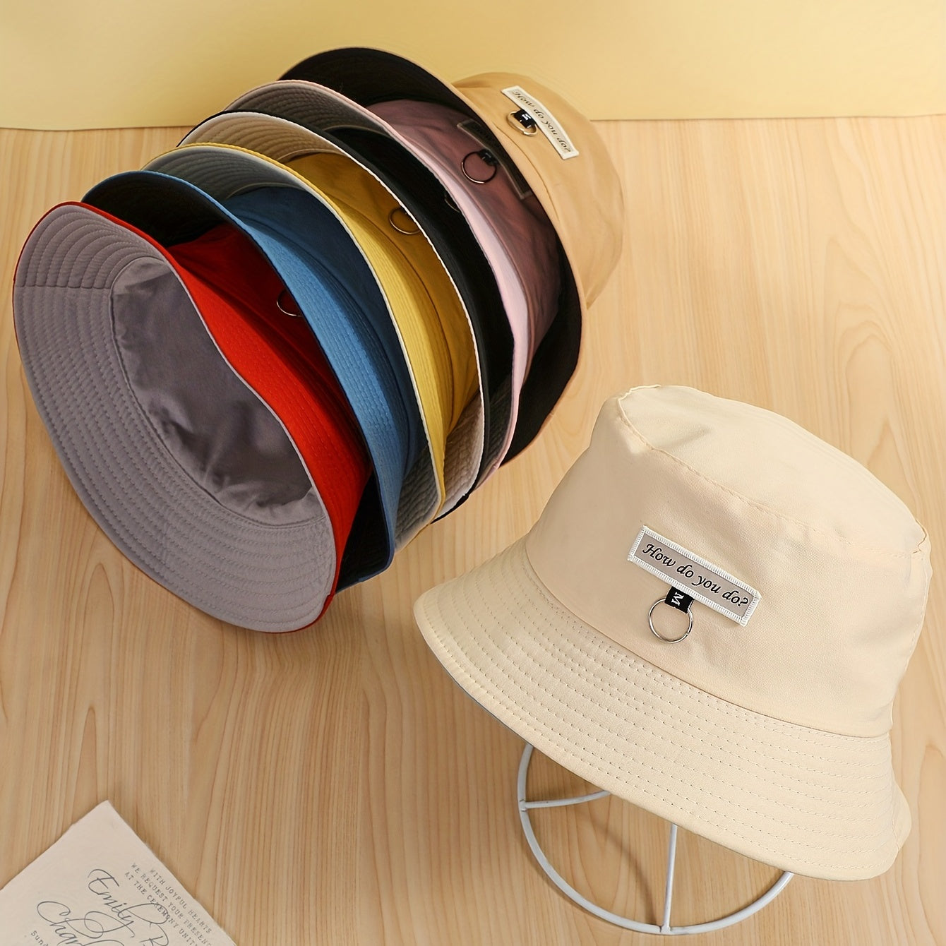 Reversible Bucket Hat Iron Ring Label Decor Unisex Basin Hat