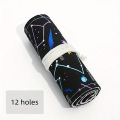 Canvas Pencil Roll Bag with 12/24/48 Holes - Sketching & Makeup Brush Holder