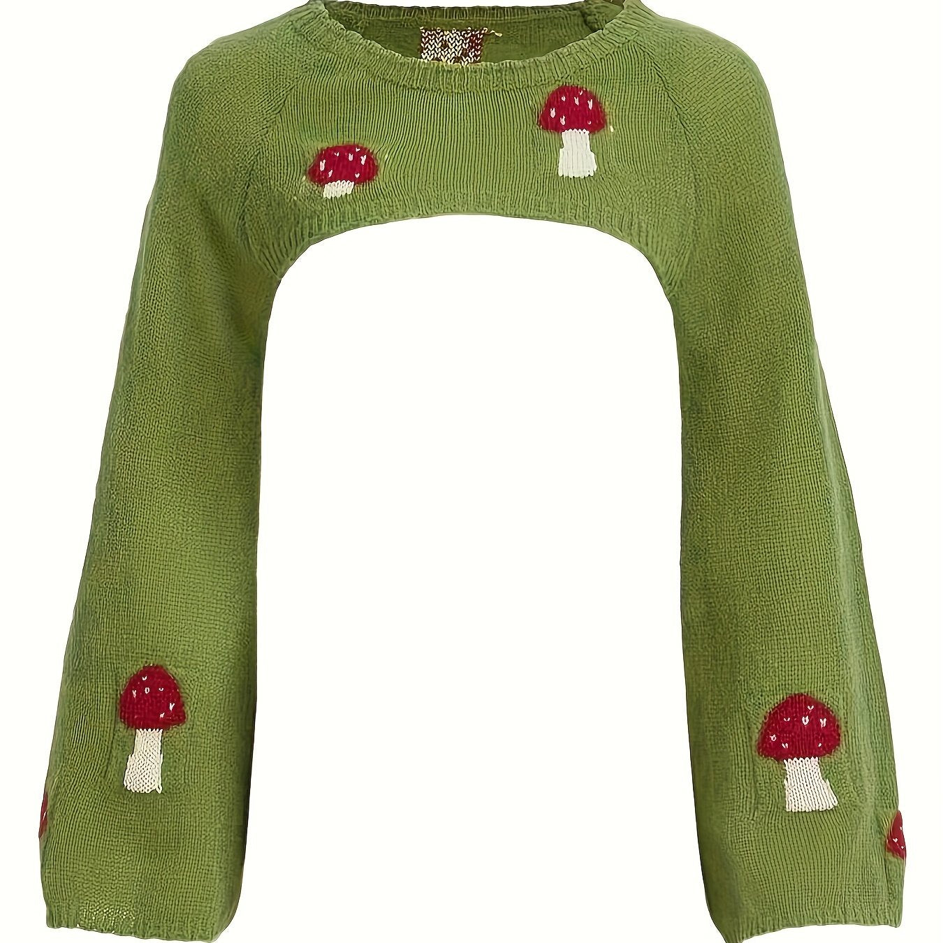 Mushroom Pattern Crew Neck Sweater Casual Long Sleeve Crop Sweater