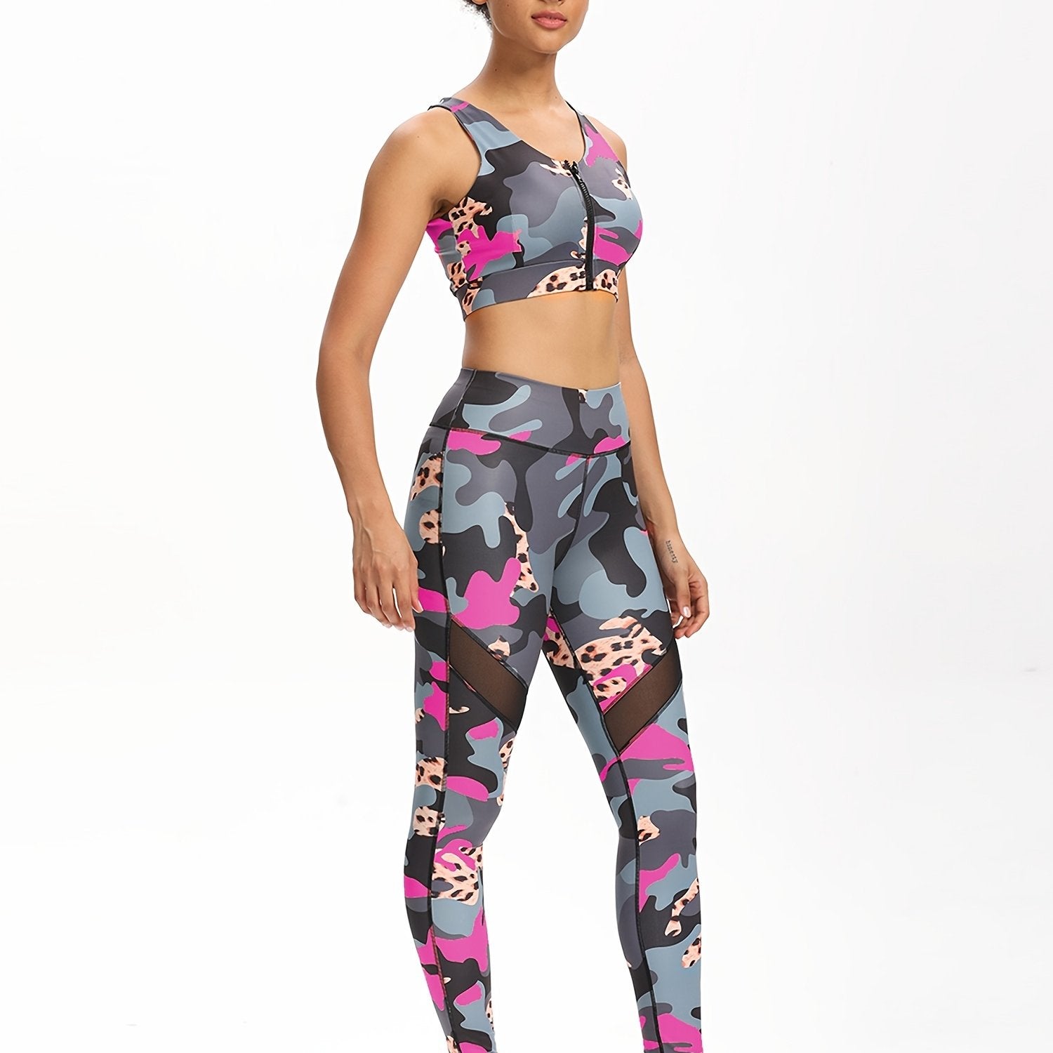 Camo High Waist Yoga Leggings Mesh Sports Fitness Leggings