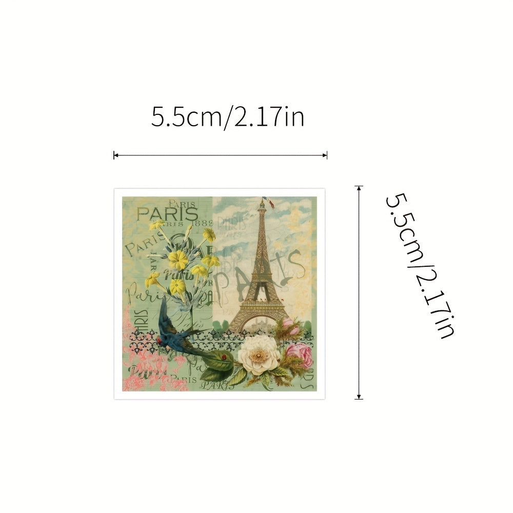 60pcs Paris City Travel Stickers Gouache Style Waterproof Adventure Stickers