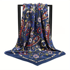 Colorful Paisley Print Square Scarf Boho Satin Shawl