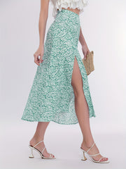 Floral Print High Waist Side Split Midi Skirt Women's Clothing