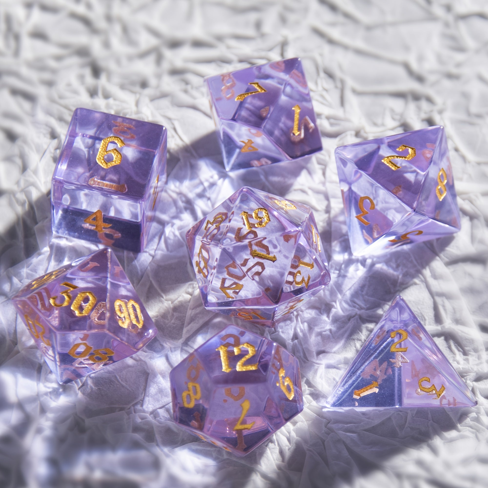 Purple Translucent Glass Gems Dice Set