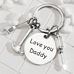 Stainless Steel Dad's Tool Keychain Screwdriver Hammer Wrench Gift
