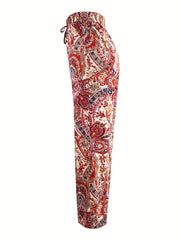 Print Wide Leg Pants Elastic Waist Casual Pants