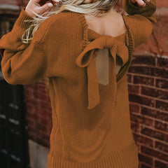 Solid Color Sweater with Knot Back Detail