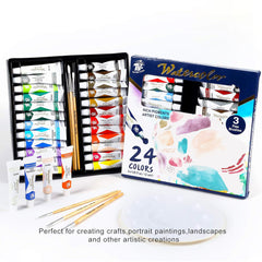 Watercolor Paint Set 24 Vibrant Colors 12ml Tubes Art Supplies