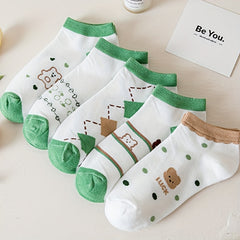 5 Pairs Cartoon Bear Socks & Lightweight Low Cut Ankle Socks