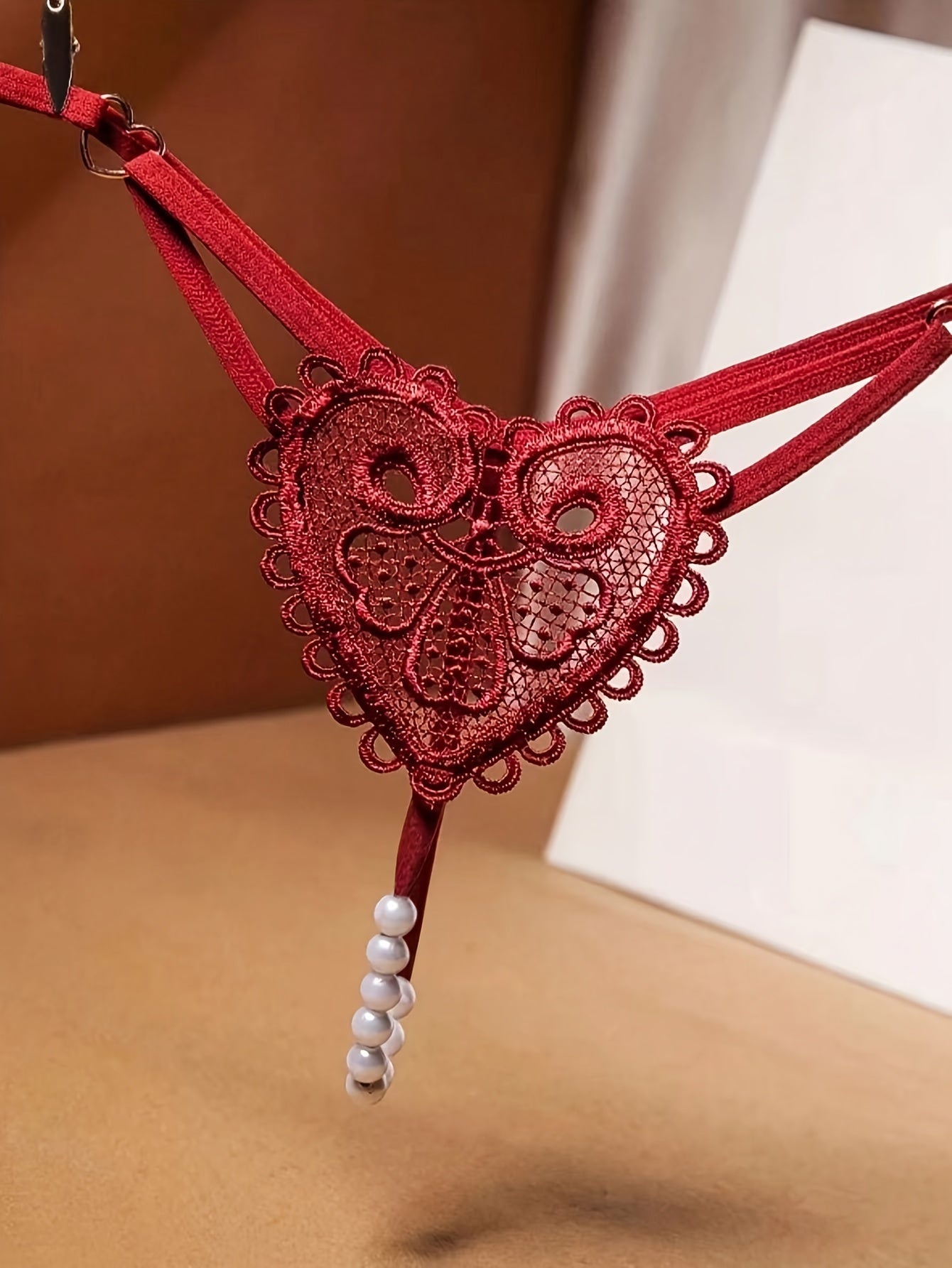 Floral Embroidery Thongs See Through Pearl Massage Panties
